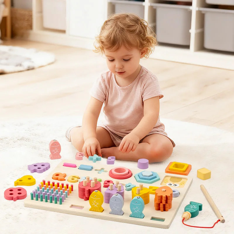 Multifunktionales logarithmisches Holzbrett, Farbe, Form, kognitive Übereinstimmung, numerische Berechnung, Angeln, Kinderspielzeug