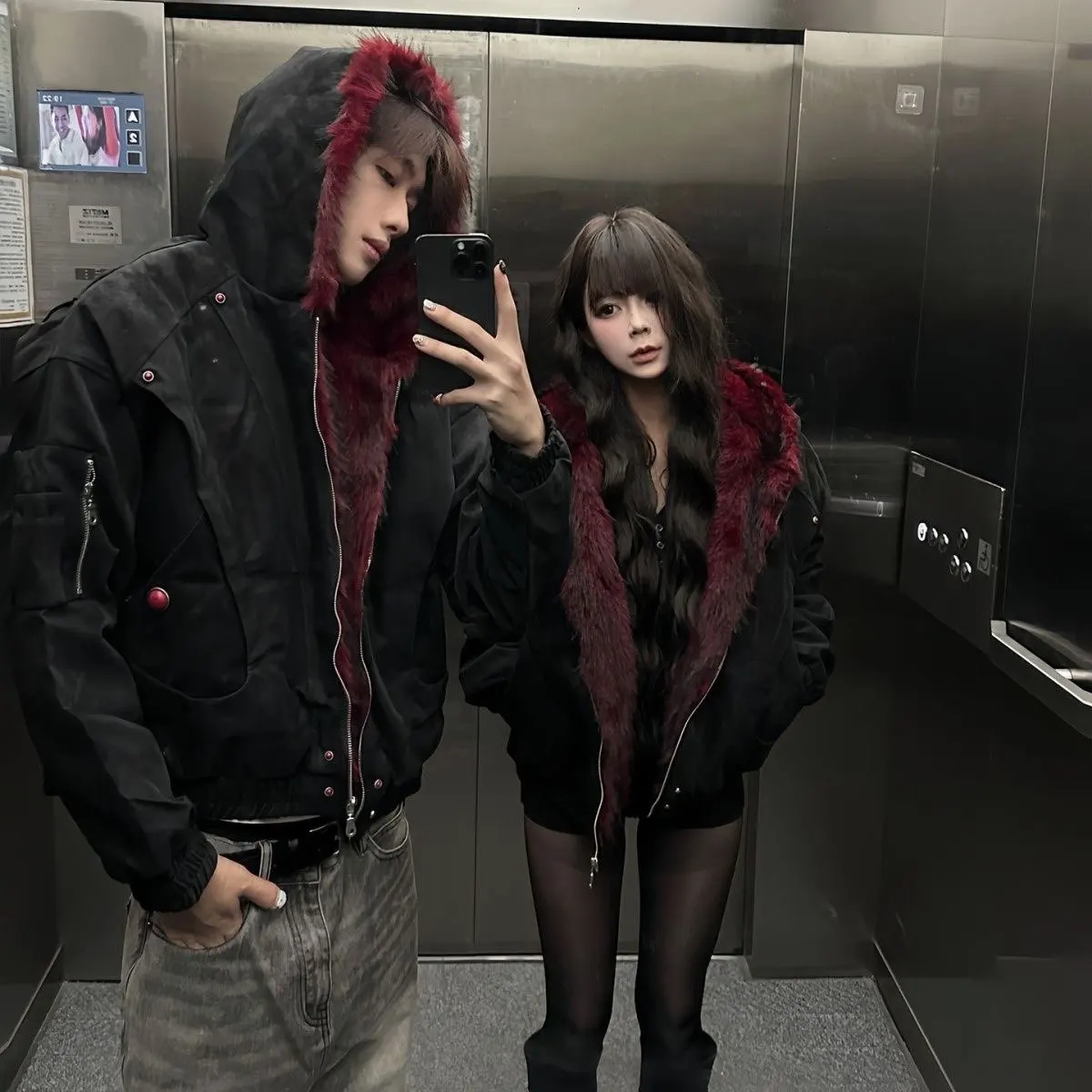 American Retro Hooded Jacket  Men Women Cotton PU Leather High-quality Winter Velvet Short Loose Warm Outwear