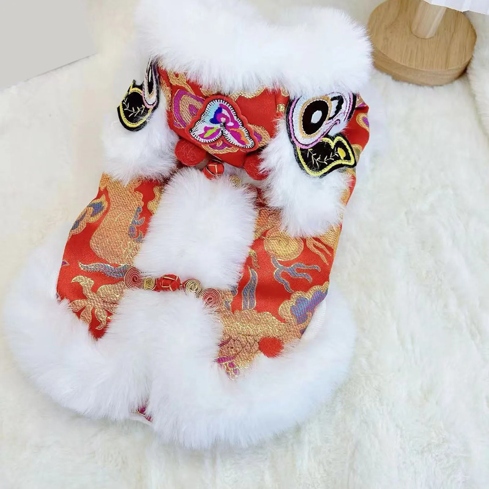 

Новогодний теплый костюм для питомцев: милый наряд в стиле танца льва для собак мелких и средних пород, таких как Тедди и Шнауцеры