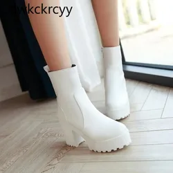 winter The New fashion Round head Thick heel Waterproof platform Women boots Plus velvet Keep warm High heel Women boots
