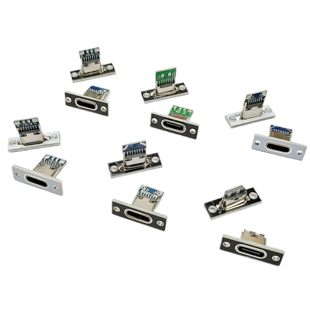 10pcs USB 3.1 Type C Socket With Screw Fixing Plate Type-C USB Jack 3.1 Type-C 2Pin 4Pin 6Pin Charging Port Connector Jack