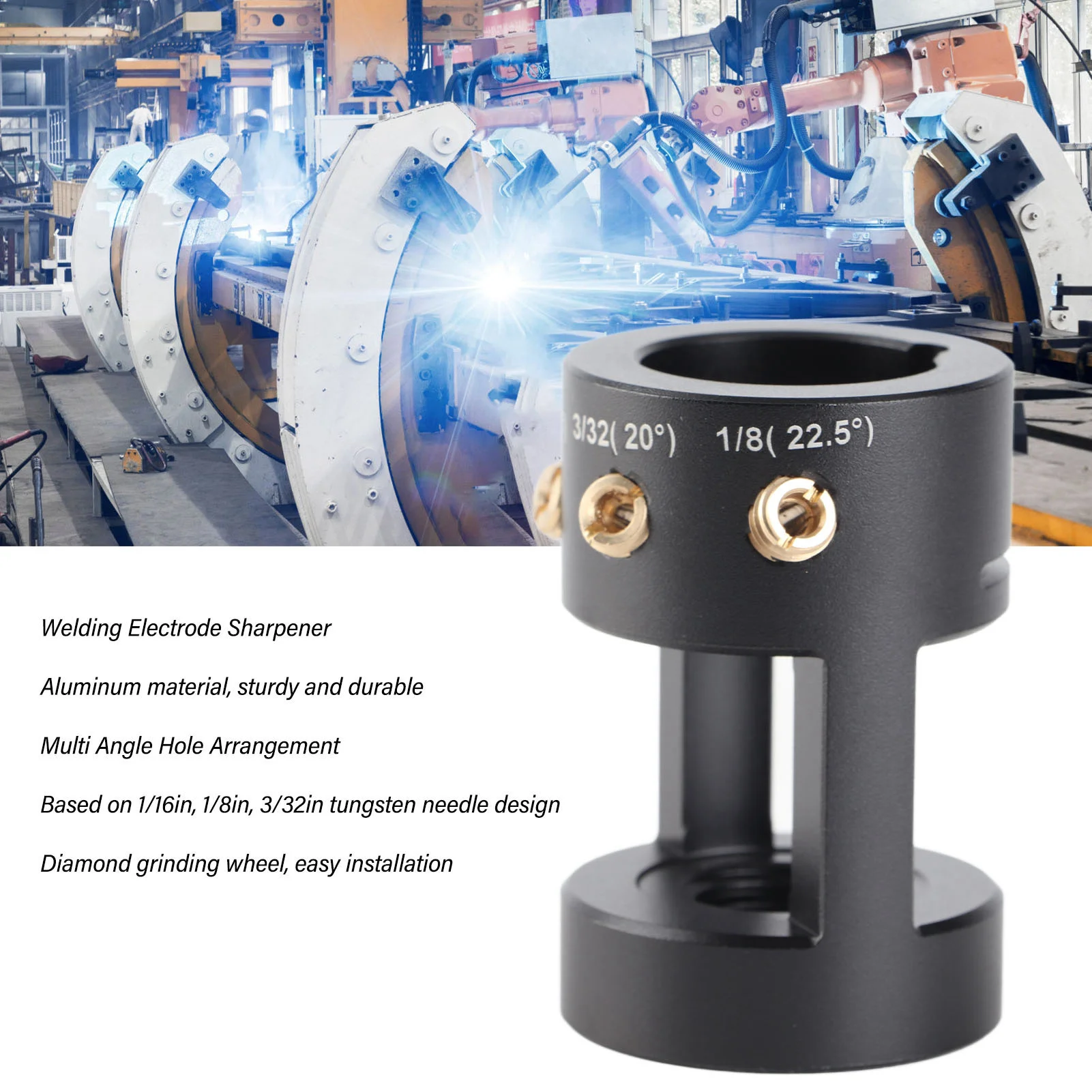 Ostrzałka do elektrod wolframowych Narzędzie do ostrzenia elektrod Wielokątna Otwór Standardowy Rozmiar Lekka do spawania TIG
