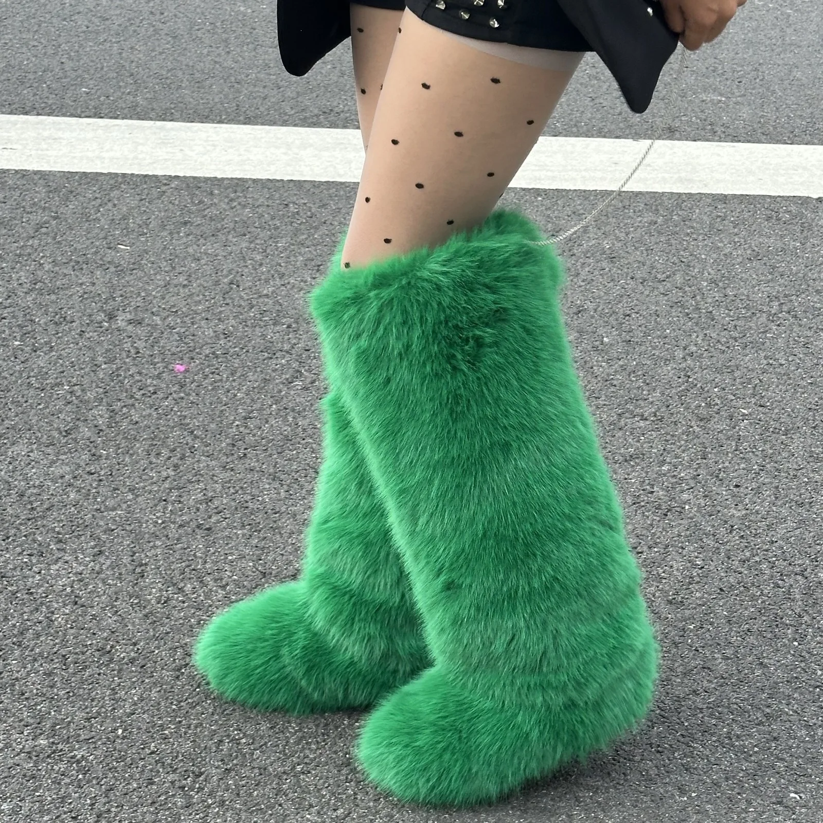 Botas altas hasta la rodilla de piel sintética de zorro para mujer, con suela gruesa y esponjosa, de fácil calzado, largas y peludas, estilo Y2K, calzado cálido para invierno, festivales y actividades al aire libre.