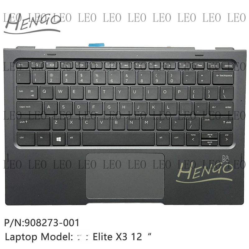 SS  New For HP Elite X3 12 Palmrest Upper Case Cover Backlit US Keyboard 908273-001