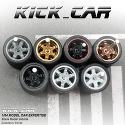 1/64  Kickcar Basic Wheels TE37 Rubber Tires Spoke BasicDetail-up Modified Kit for 1:64 Hotwheels Model Car Toy Wheel Kit