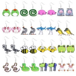 Cartoon Animal Earrings Acrylic Cute and Fun Frog, Snake, Bee, Bull, Dinosaur, Shark