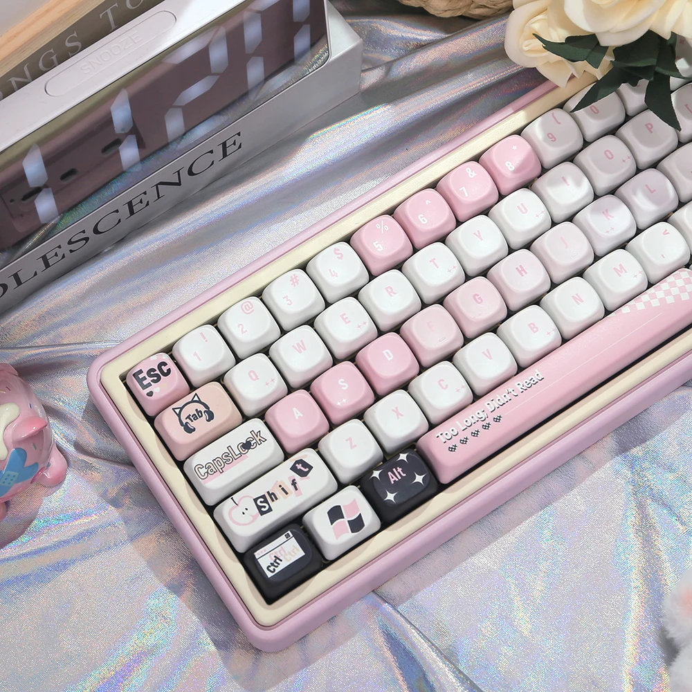 131 teclas MOA perfil lindo rosa negro tema Keycaps PBT personalizado DIY Key Caps Kit para teclado mecánico