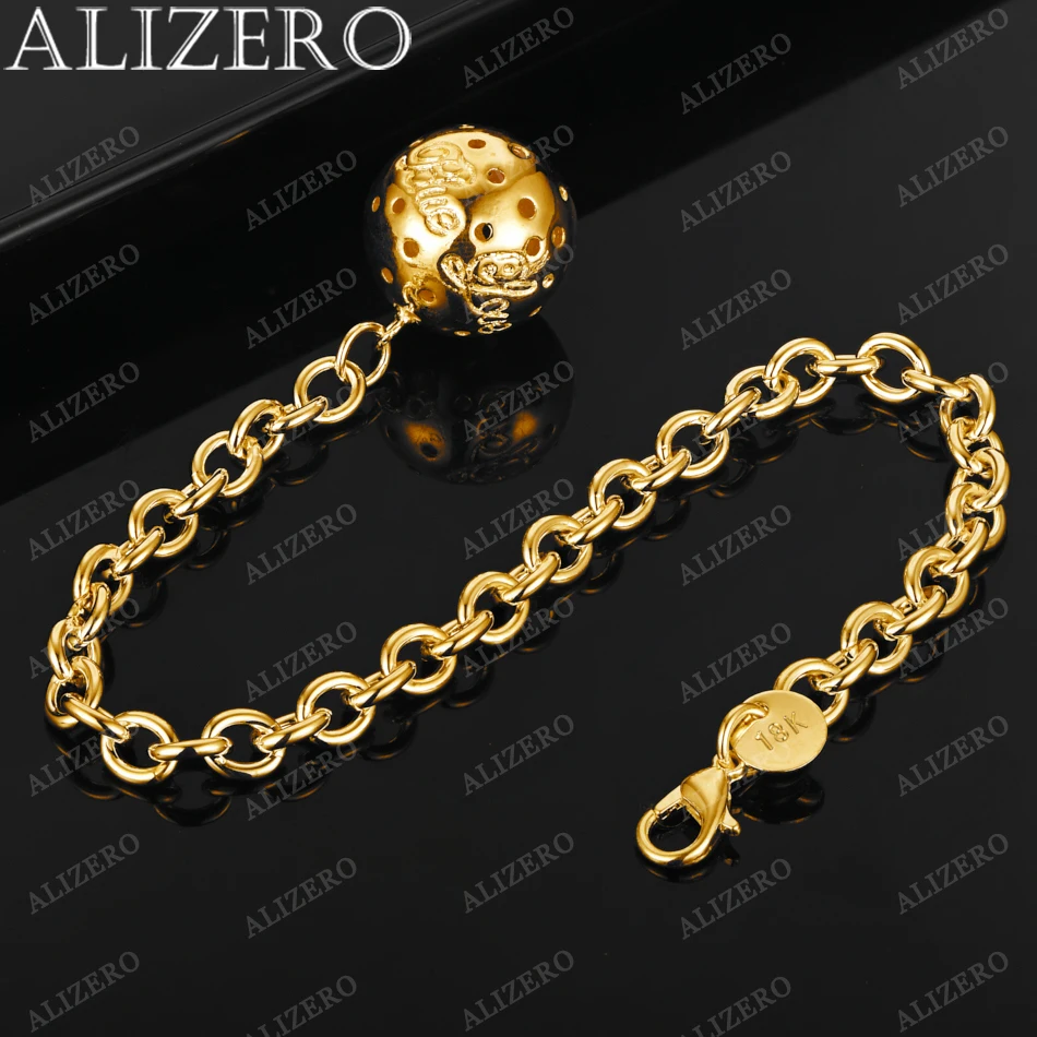 

ALIZERO 925 Sterling Silver 18K Gold Plated Hollow Round Ball Charm Bracelet For Women Fashion Party Accessories Jewelry Gift