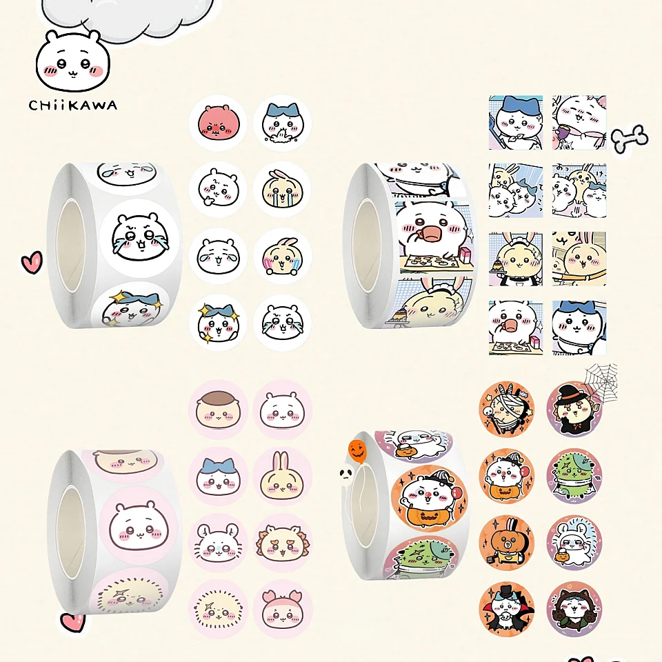 500 Stück Chiikawa Lustige Emoji-Rollaufkleber Wasserfeste Vinyl-Sticker für Umschlagversiegelung Laptop Handyhülle Niedliches Anime-Geschenk