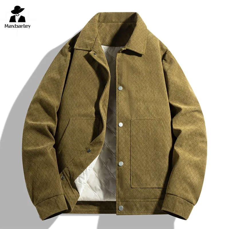 New Men's Warm Jacket Winter Fashion Luxury Thickened Windproof Down Cotton Padded Coat Male Casual Corduroy Cold-proof Parka