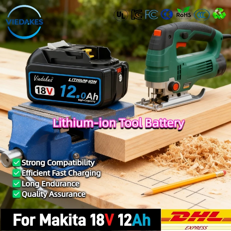

100% replace for Makita 18V Battery, 12Ah lithium-ion battery, For Makita 18V Power Tool DDF487 DTW700 DGA405 DTD173 HR140Z