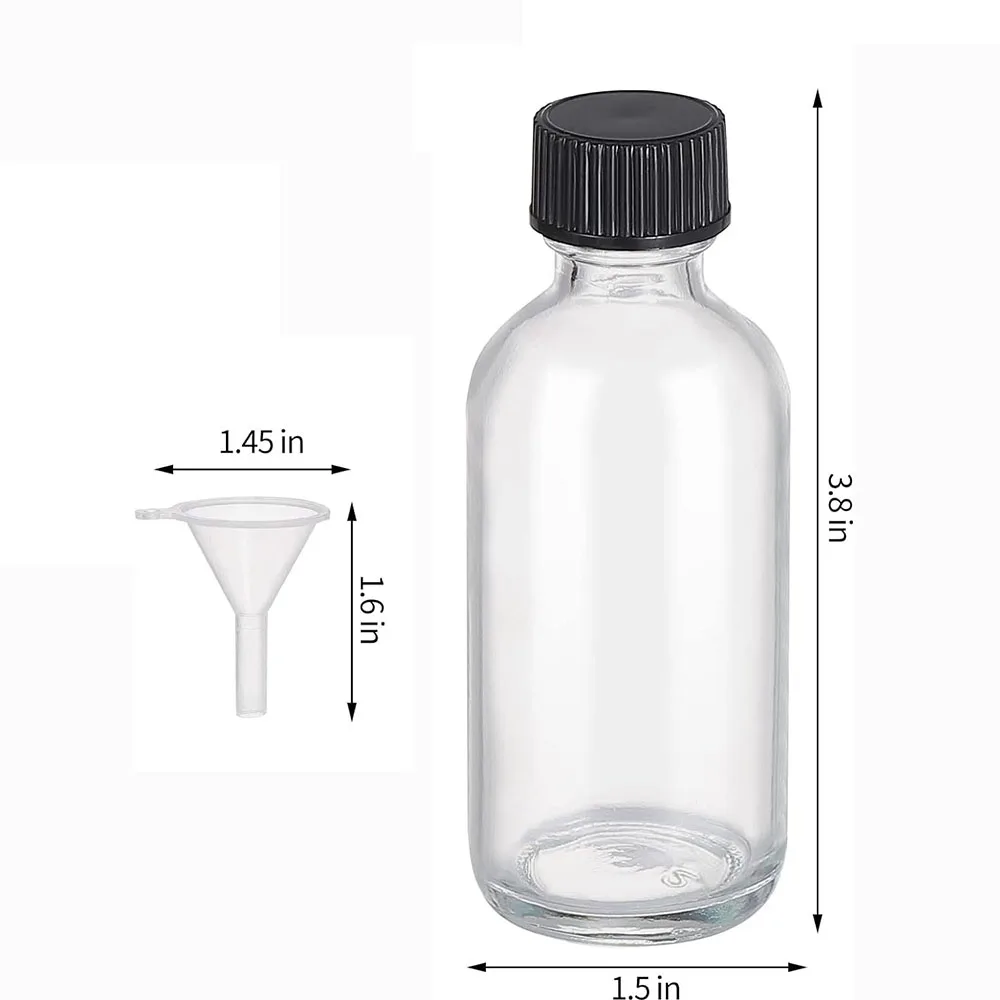 2oz Small Clear Glass Bottles(60ml) with Lids Boston Round Travel Bottles for Vanilla Hot Sauce Juice Whiskey Liquid