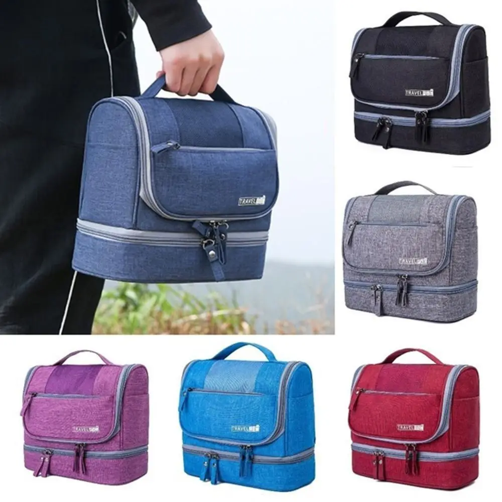 بلون حقيبة مستحضرات تجميل معلقة أكسفورد القماش مقاوم للماء حقيبة مستحضرات التجميل متعددة الوظائف سعة كبيرة حقيبة تخزين السفر السفر #3