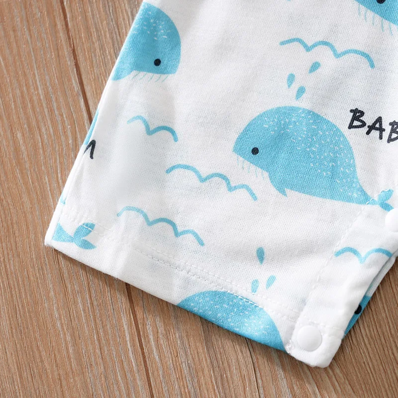 Summer Boys And Girls Cute Cartoon Strap Whale Casual Comfortable Short Sleeve Baby Bodysuit