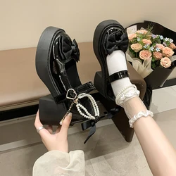 2026 Lolita Shoes Black Super High Heels Mary Jane Shoes Women Chunky Platform Pumps Woman Ankle Buckle Party Shoes