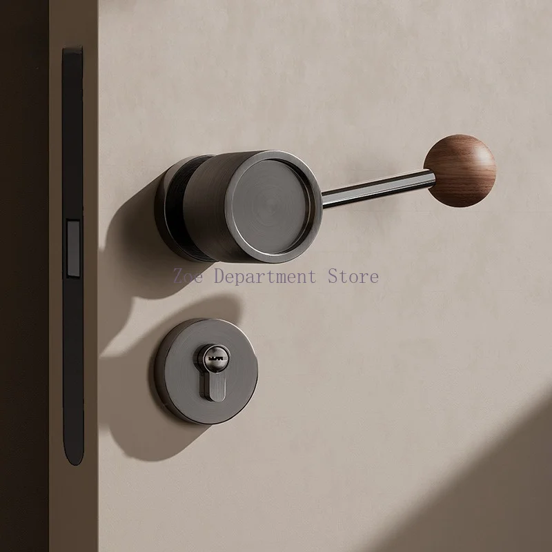 Black Walnut Silent Magnetic Door Lock Retro Wind Handle Chinese Style Wooden Bedroom Interior Door Knob for Home