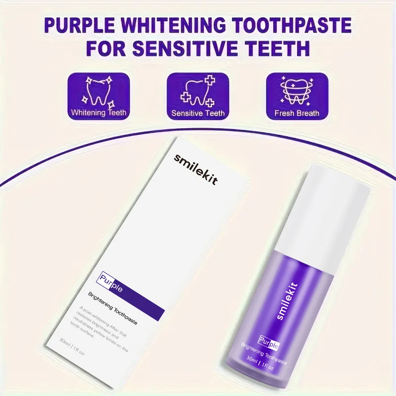 Purple toothpaste for cleaning teeth, correcting tooth color and freshening breath