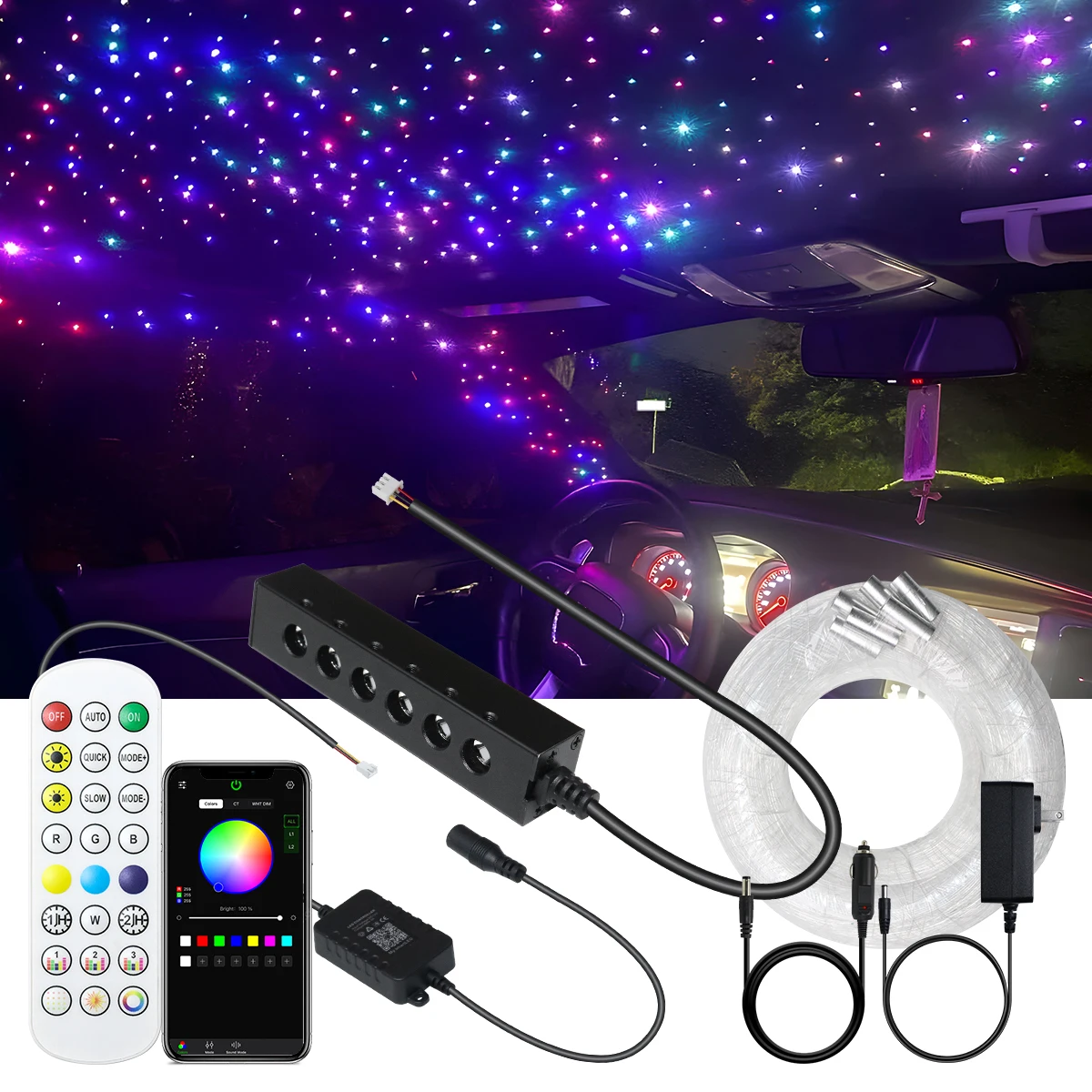 

DC12V Car LED Fiber Small Style Light Machine Car Starry Sky Ceiling Colorful Lighting Bluetooth APP Car Roof Star Ceiling Light