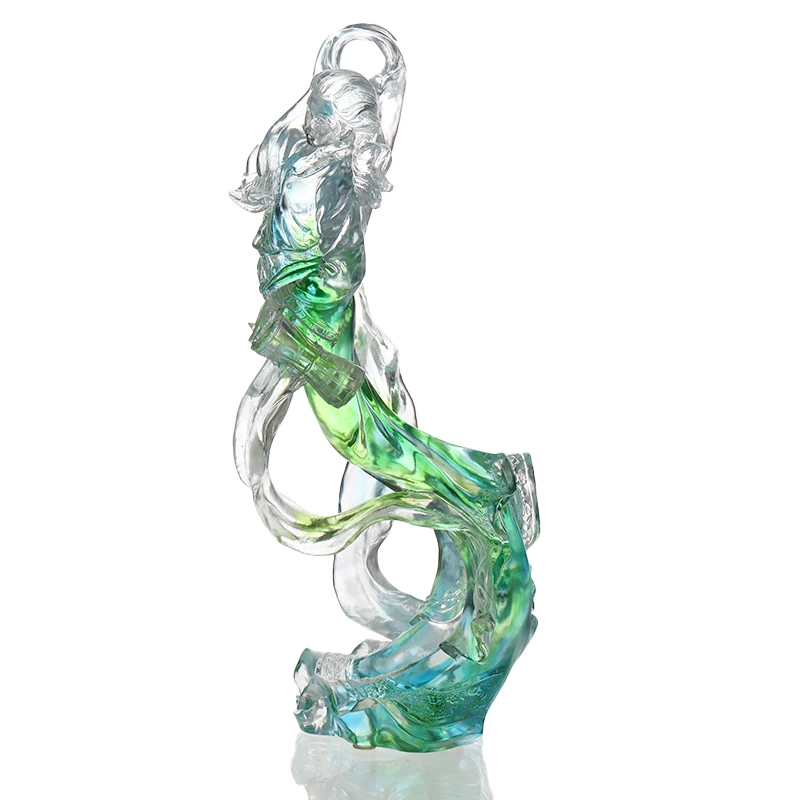 R#* Crystal Art Glass Statue Liuli Craft Handmade Hand-painted Standing Elegant Chinese New Year Home Decor