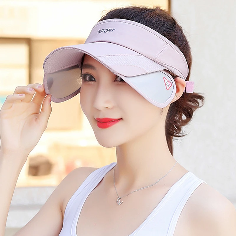 Sports Style Sun Visor Cap for Women Summer Wide Brim Widening Letter Adjustable Empty Top Hat Female Sunshade Sun Hats