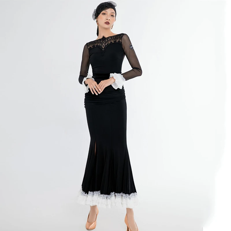 

Ballroom Dress Standard Waltz Dress Women Black Tango Modern Dance Stage Costume Elegant Dancing Skirt Practice Dancewear 1390