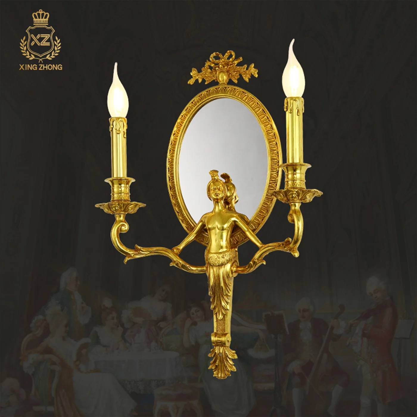 

European Villa Living Room Bedroom Mirror Brass Wall Light Neo Classic Goddess Art Hotel Lobby Wall Sconces