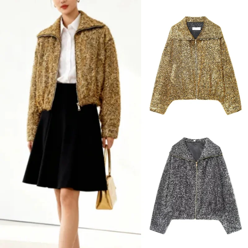 

Women's Trendy Pilot Jacket 2025 Fall Fashion Sexy Two-Tone Metallic Thread Casual Outerwear for Ladies