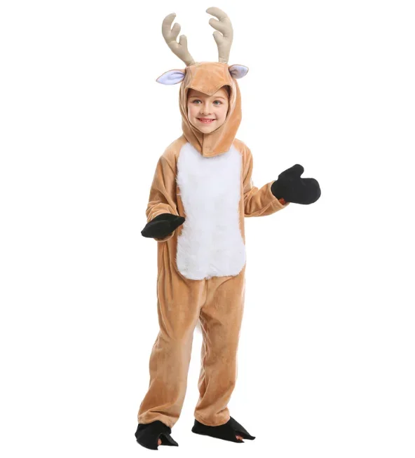 Cute Children's Reindeer Pajamas Christmas Elk Animal Cosplay Costume Winter Crystal Fleece Christmas Party Clothing