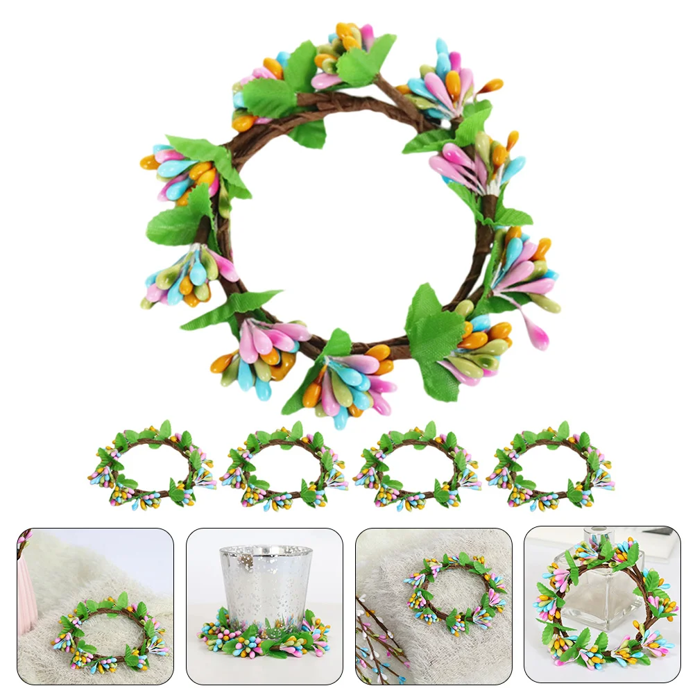 

5 Pcs Easter Themed Wreath Solar Lights Outdoor Leaf Silk Cloth Festive Hanging Decor for Window Door Porch Garden Easy