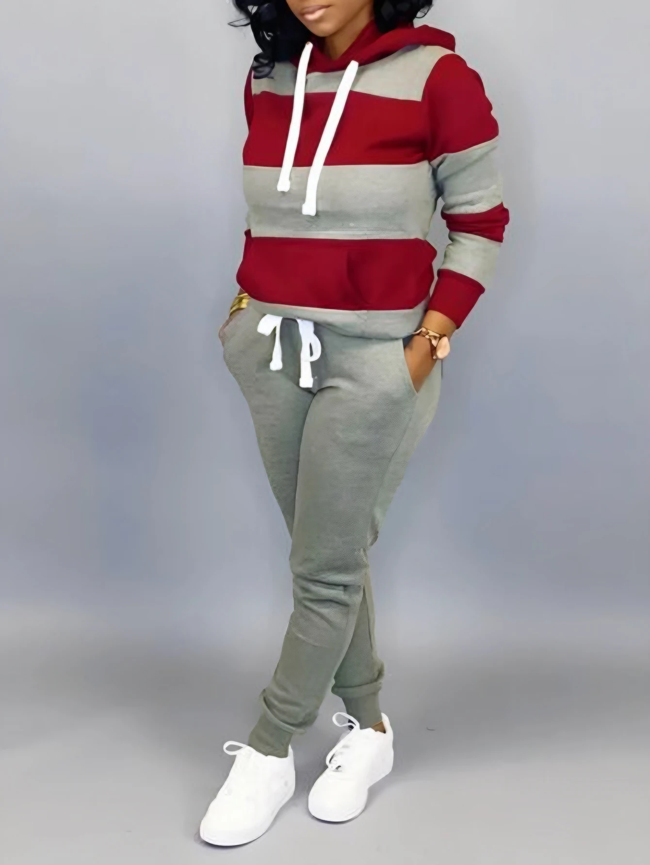 

Осенние комплекты 2025: женские повседневные толстовки с капюшоном в полоску и длинными рукавами, брюки с эластичной резинкой на талии, базовые комплекты