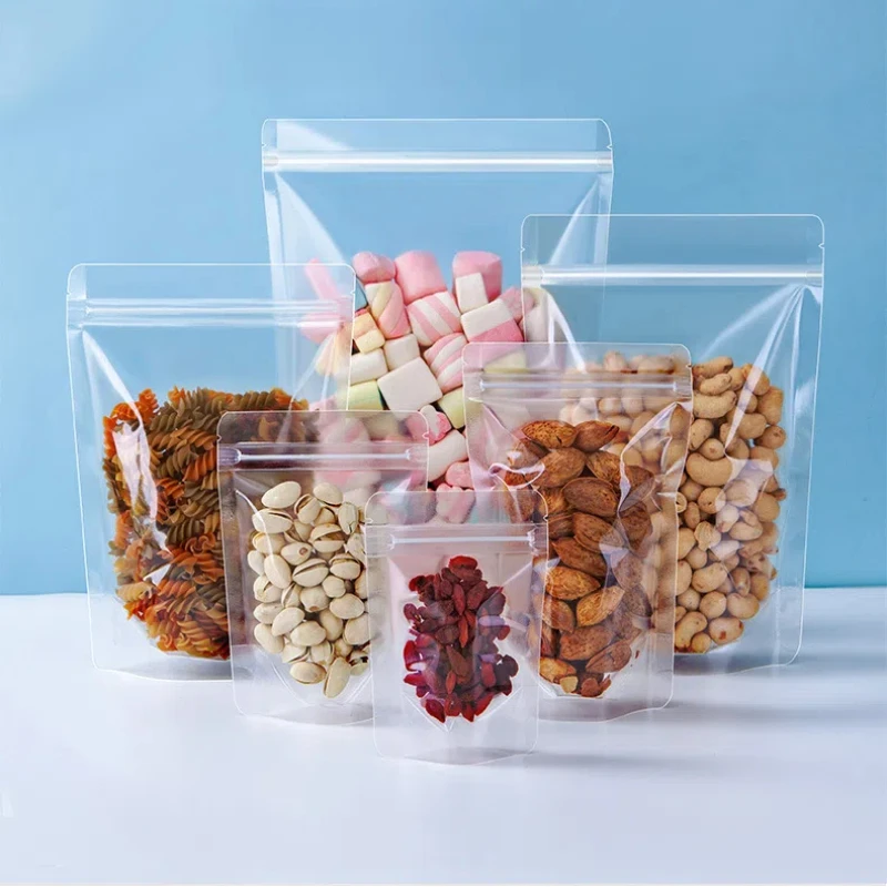 50 Stück wiederverschließbare, hochklare, wärmeversiegelnde Kunststoff-Aufbewahrungsbeutel, getrocknete Früchte, Nüsse, Süßigkeiten, Geschenke, Kaffee-Zip-Lock-Beutel – Detail 1