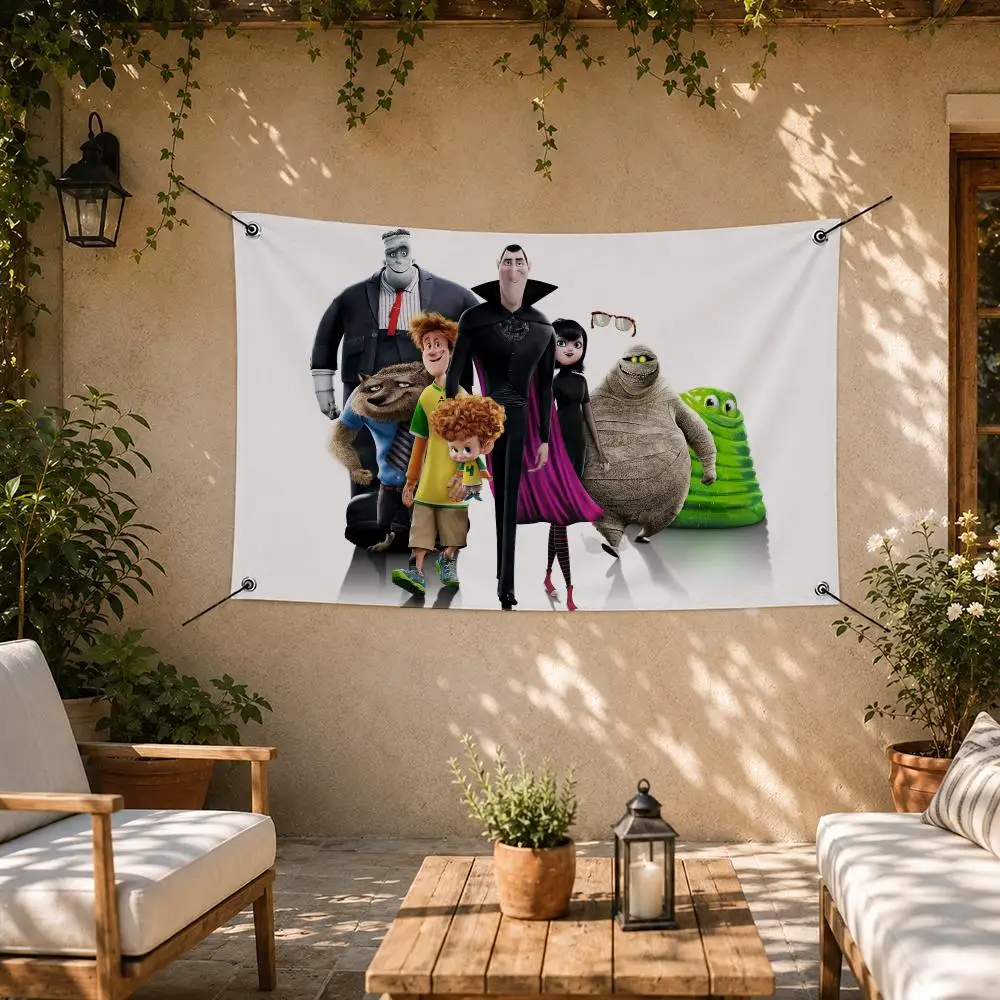 Cute Movie Hotel Transylvania Flags Room Bedroom Home Outdoor Wall Hanging Concert Printed Background Decoration Art Banne