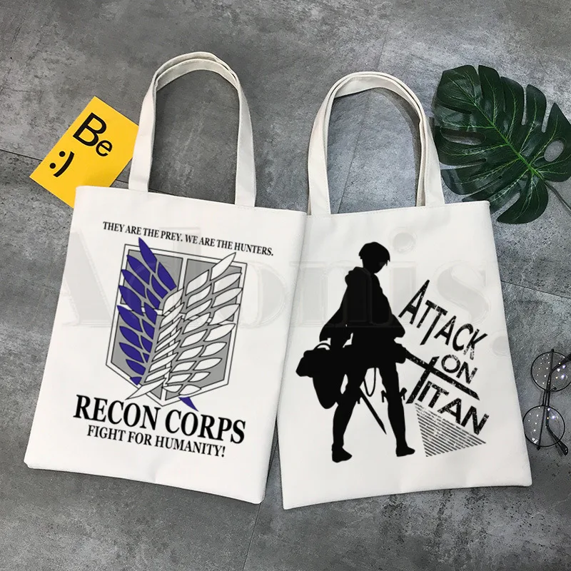 Shingeki No Kyojin Attack on Titan Survey Corps Print Reusable Shopping Women Canvas Tote Bags Eco Shopper Shoulder Bags