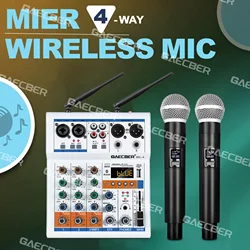 Wireless Microphone USB Bluetooth Effects 4 Channel Mixing Console for DJ Karaoke PC Guitar