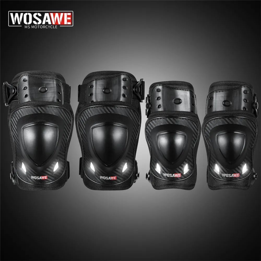 WOSAWE Motorcycle Elbow Pads Motocross Protector Guard Moto Body Protective Gear MTB Motorbike Riding Knee Brace Set