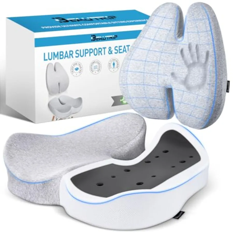 

Office Chair Car Wheelchair Seat Cushion with Lumbar Support - Ergonomic Coccyx Cushion for Tailbone Sciatica Back Pain Relief