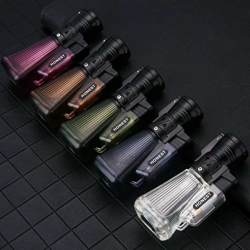 

Honest Cigar Lighter with Powerful Triple Flame, Large Capacity Transparent Gas Tank, Refillable Butane Torch Lighters for Cigar