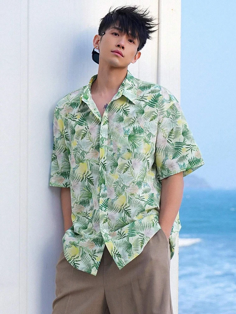 

Summer Fashion Men's Short-sleeved Shirt Street Daily Palm Leaf Print Men's Short-sleeved Shirt Beach Party Men's Casual Shirt