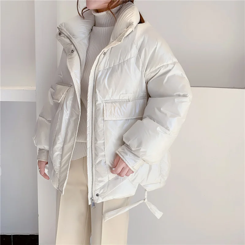 Stand New Winter Women Collar waterproof Glossy Coat 90% White Duck Down Parkas Thickness Warm Snow Outwear