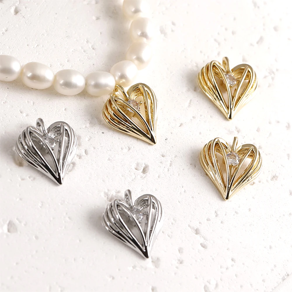 5 PCS Copper Plating with 14k Gold Hollow Out Heart-shaped Pendant DIY Jewelry Making Necklace, Bracelet, Clothing Accessories