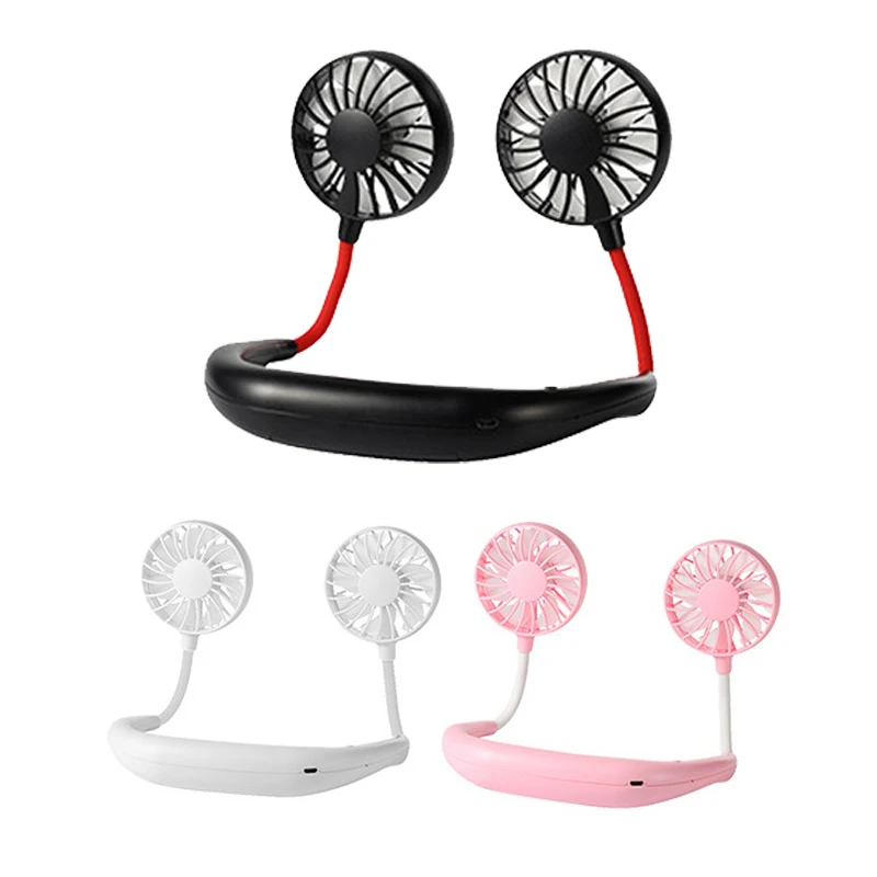 USB Portable Cold Fan Hands Free Neck Hanging Rechargeable Mini Sports3-Speed Adjustable Neck Dual Fan Home OfficeOutdoor Travel