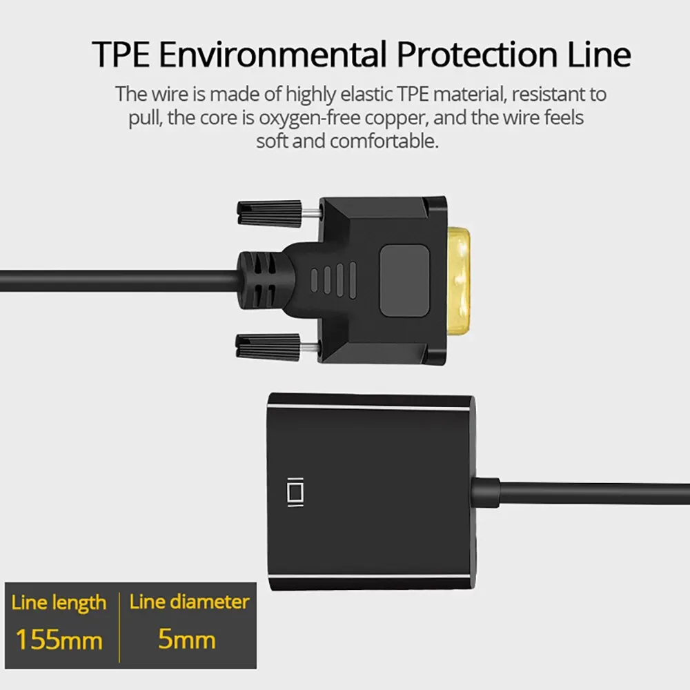 Full HD 1080P DVI D DVI To VGA Adapter Video Cable Converter 24+1 25Pin to 15Pin Cable Converter for PC Computer Monitor