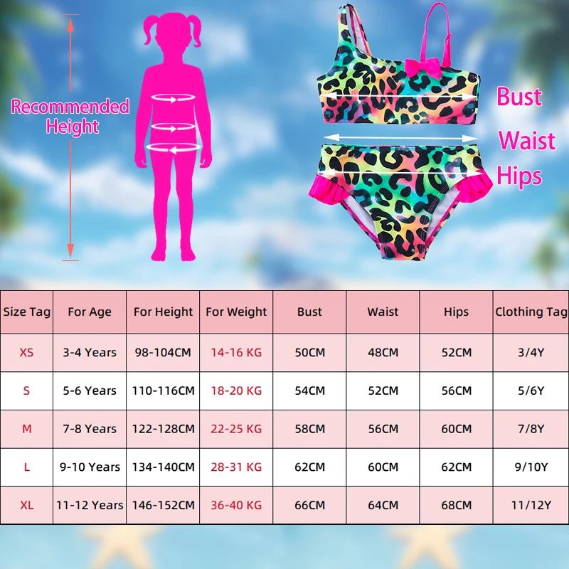Cherry Leopard Flower Heart Girl Swimsuit Summer Beachwear Pool Swimwear Bathing Suit Bow Bikini Two-pieces Swim Wear Clothing