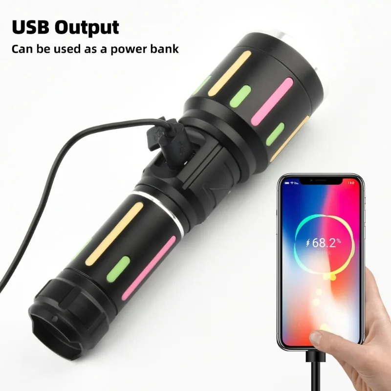 High Power White Light Fluorescent Flashlight  Rechargeable Zoomable Long Shot Torch Outdoor Hiking Camping Emergency Light view 2