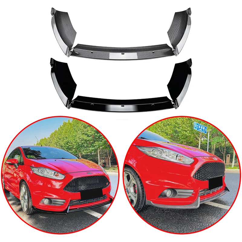 

For Ford Fiesta MK6 ST 2012-2017 B-Max B232 Car Front Bumper Lip High Quality ABS Spoiler Glossy Black Carbon Fiber Look