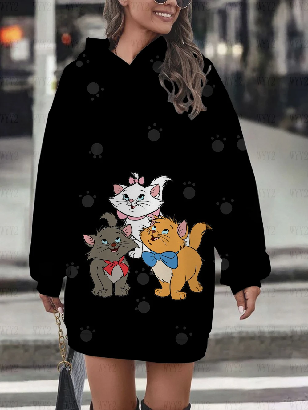 جديد ديزني عيد الميلاد ماري القط البلوز هوديي اللباس البلوز المطبوعة أزياء الشارع نمط قميص رياضي الملابس النسائية #4