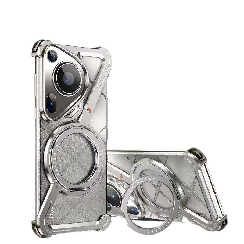 

Z Shape Aluminum Alloy Rimless Magnetic Phone Case For Huawei Pura 70 Ultra Pro Pro+ Metal Stand Magsafe Shockproof Hard Cover