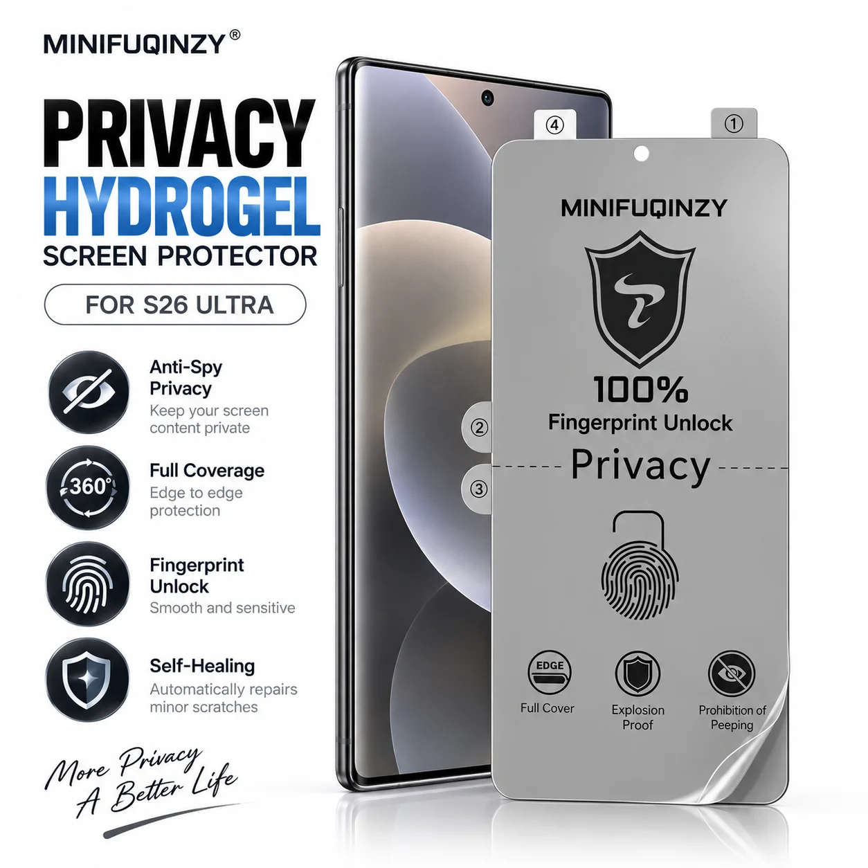 4Pcs Self-Healing Hydrogel Film For Samsung Galaxy S26 Ultra S26+ S26 Plus  Privacy Screen Protector Fingerprint Unlock Supporte