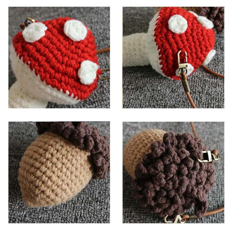 Handmade Woven Crossbody Bag para meninas, Cute Toddler Accessories, Toddler Bag, Mushroom Knitted, Christmas Gift, Cute