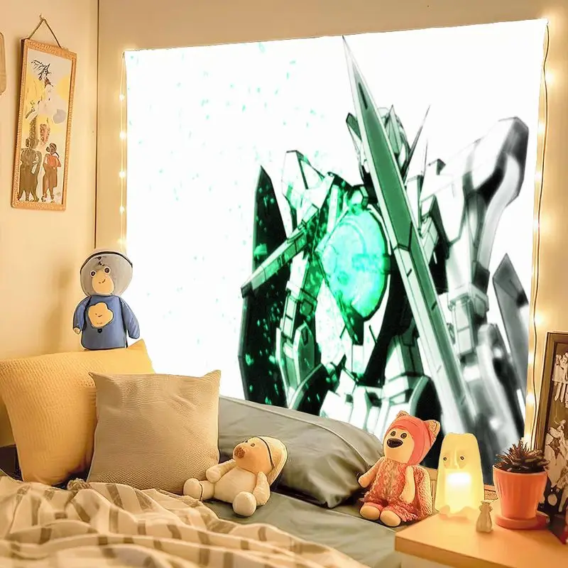 1PC Stylizzato Futuristico Robot Mech Accenti Verde Arazzo Incandescente Verde Elemento Circolare Arte Della Parete per la Camera Da Letto Soggiorno Decor